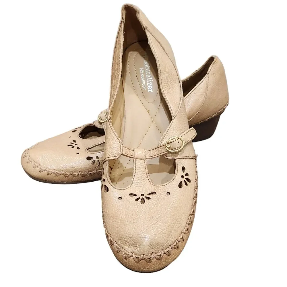 Naturalizer N5 Comfort Tan Cream Leather Soft Flexible Flat Size 9.5W